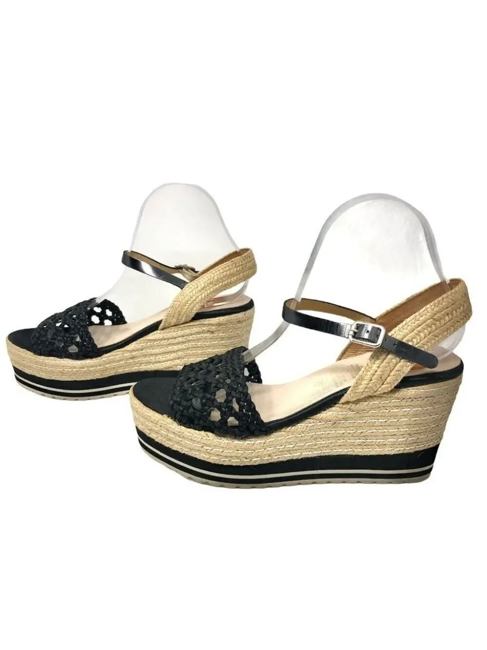 Kanna Black Braided Espadrille Platform Sandals Size 39